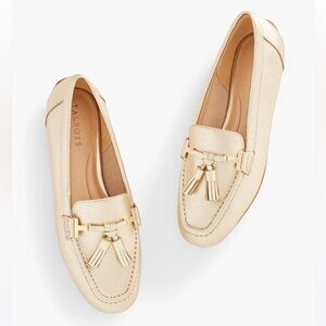Talbots Jessie Tassel Leather Driving Moccasins - Gold Metallic Size 6.5
